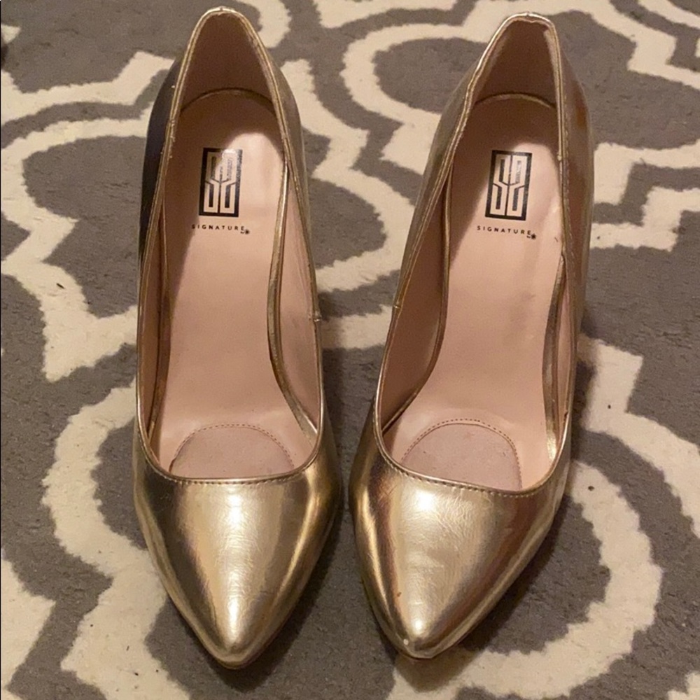 Metallic gold heels